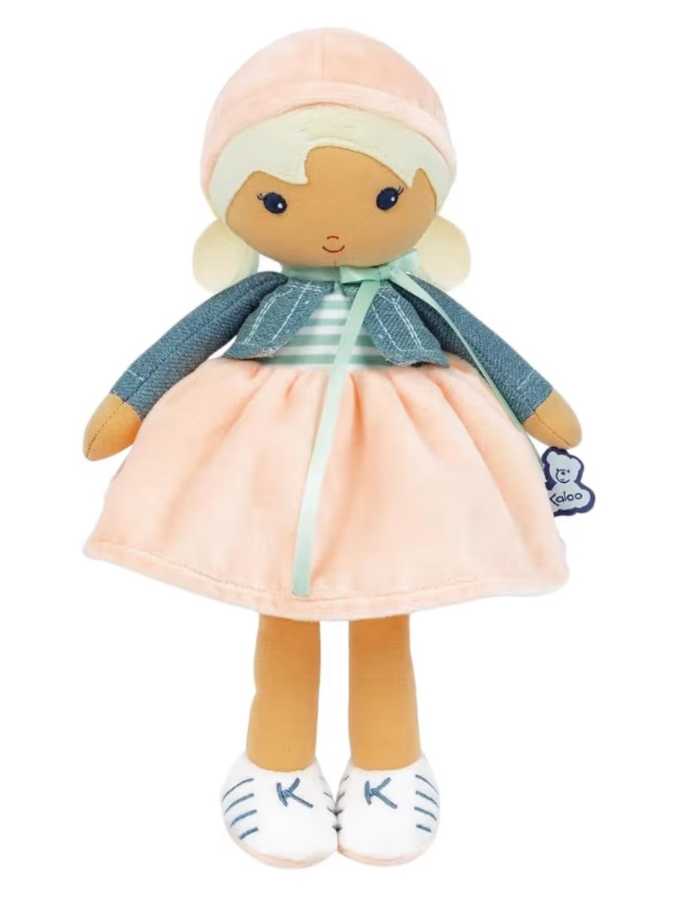 Kaloo Yoga Peach & Blue Soft Fabric rag Doll with Striped Bodice
